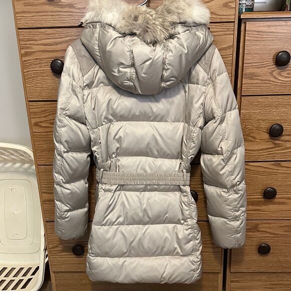 Women's Coach Beige Fur-Trimmed Puffer Jacket - Picture 5 of 11